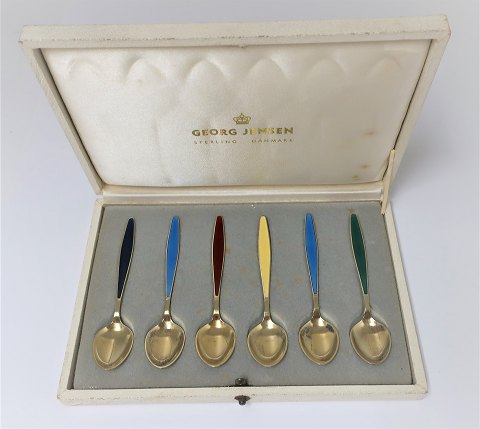 Georg Jensen. Sterling (925). Six mocha spoons with enamel.