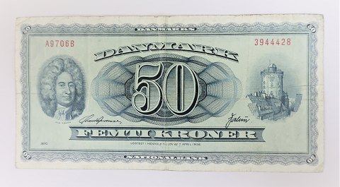 Dänemark. Banknote 50 kr 1970 A9.