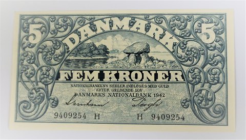 Danmark. Pengeseddel 5 kr. 1942 H