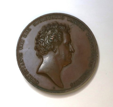 Denmark. Christian VIII. Minerva and a genius. 1842. Bronze. Diameter 43 mm
