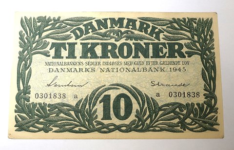 Denmark. DKK 10 banknote 1945 a. Quality VF