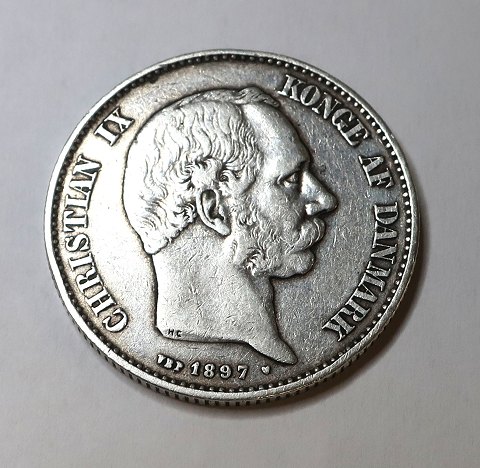 Denmark. Christian IX. Silver DKK 2 from 1897.