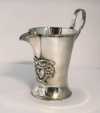 Gebr. Godet & Co, Berlin. Silver jug ​​with Medusa portrait (800). Height 15 cm. With engraved count