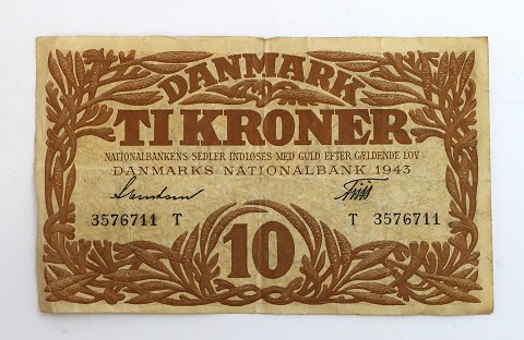 Denmark. Banknote 10 kr 1943 T