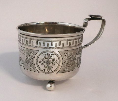 Russian silver cup 84 (875). Height 6.5 cm. Diameter 7.3 cm. Produced 1874.