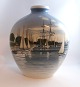 Royal Copenhagen. Unique by Harald Henriksen. Large vase with sailboats. Height 
34 cm. (1 quality). Dated 10/8 51